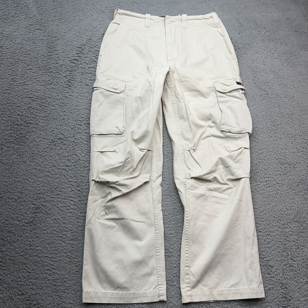 Bugle Boy Cargo Pants Mens 32x30 Cream Vintage Baggy Wide Leg Skate Drawstring